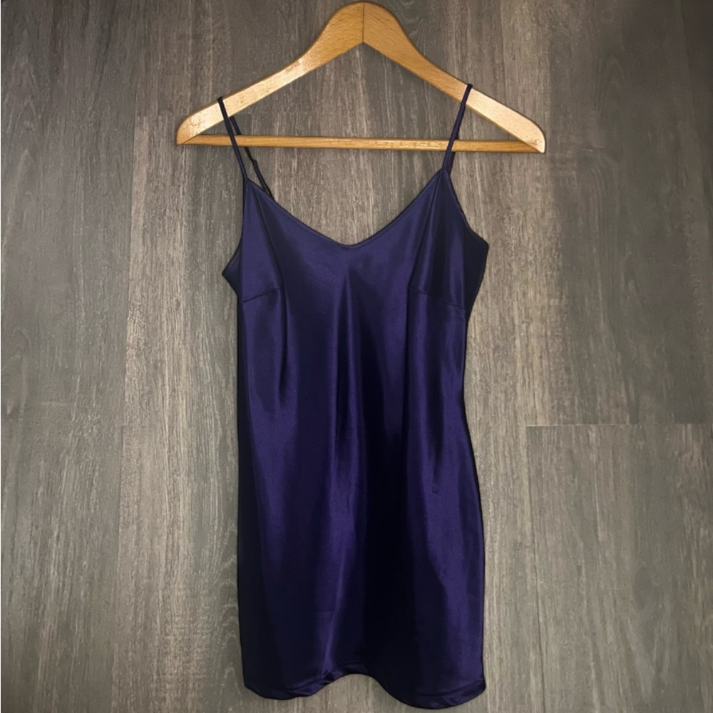 Purple Satin Slip‎ Dress Mini Spaghetti Strap Silky S/M